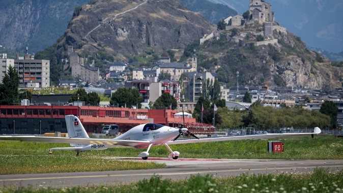 Swiss pilot Raphael Domjan is seen after his first attempt of the season at setting a new aviation record by reaching an altitude of 10,000 metres onboard the solar-powered plane SolarStratos at the Sion airport, in Sion, southwestern Switzerland. Photo / Fabrice Coffrini, AFP