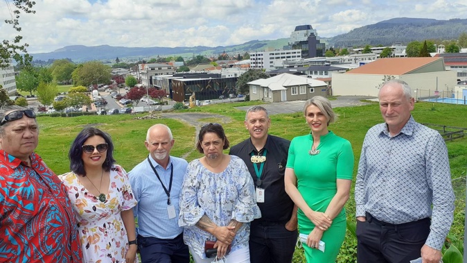 Whanau advisor Wi Huata, left, consumer advisor Jordana Bealing, chief operating officer Alan Wilson, director Maori equity and outcomes delivery Mapihi Raharuhi, cultural clinical nurse Liaison Dean James, clinical nurse director mental mealth and addiction service Joanna Price and interim district director Nick Saville-Wood. Photo / Supplied