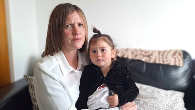 Alana Moriarity with daughter Puāwai, who fell from a playground structure onto a bread tray. Photo / Michaela Gower