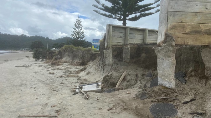 Erosion at Whangamata in the Coromandel. Many of New Zealand’s northern beaches have been left markedly eroded by severe summer storms.