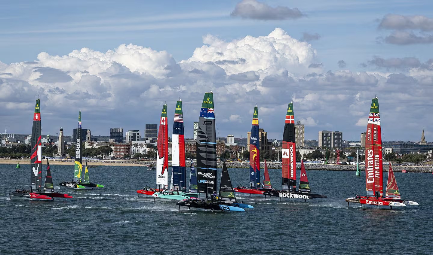 The Black Foils sat fourth after the opening day of racing in Great Britain. Photo / SailGP