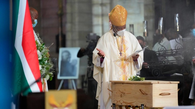A moment of the funeral service of Anglican Archbishop Emeritus Desmond Tutu in St. George's Cathedral in Cape Town, South Africa yesterday. (Photo / AP)