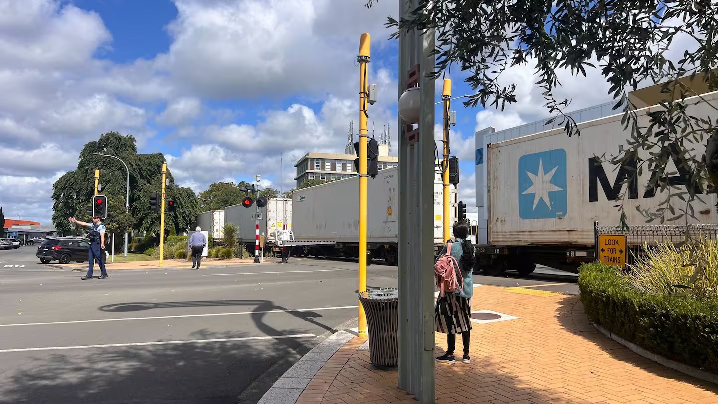 Woman trips and falls onto rail tracks, train makes emergency stop