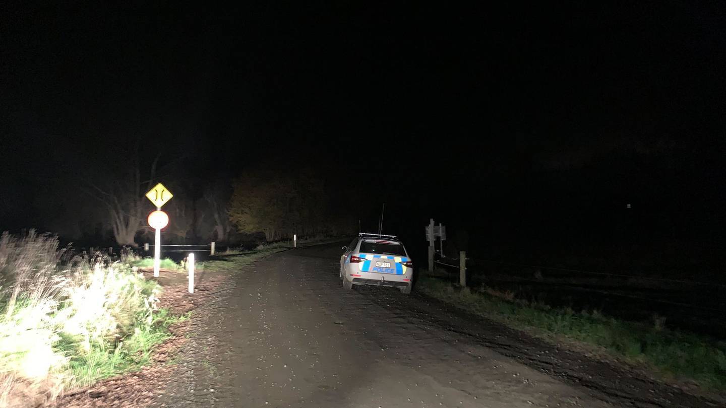 Police were at the scene of the car crash in Amberley, North Canterbury last night. Photo / Kurt Bayer