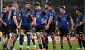 Patrick Tuipulotu of the Blues calls his team in during the Super Rugby Pacific Semi Final match between Crusaders and Blues at Apollo Projects Stadium, on June 13, 2025, in Christchurch, New Zealand. (Photo by Joe Allison/Getty Images)