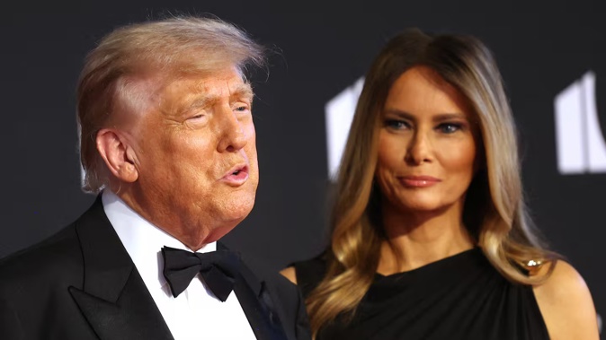 US President Donald Trump and First Lady Melania Trump arrive to attend the opening night of Les Miserables at the Kennedy Centre in Washington, DC. Photo / AFP