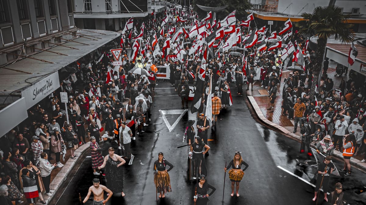Police estimated 9000 people marched on central Hastings. Photo / Davide Conti - @imagesbydavide