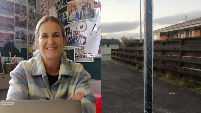 Sophie Hucker arrived home to find a pole had been cemented into her driveway.