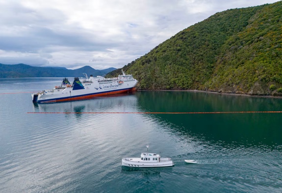 The stranded Interislander ferry Aratere in Titoki Bay, near Picton. Photo / Tim Cuff