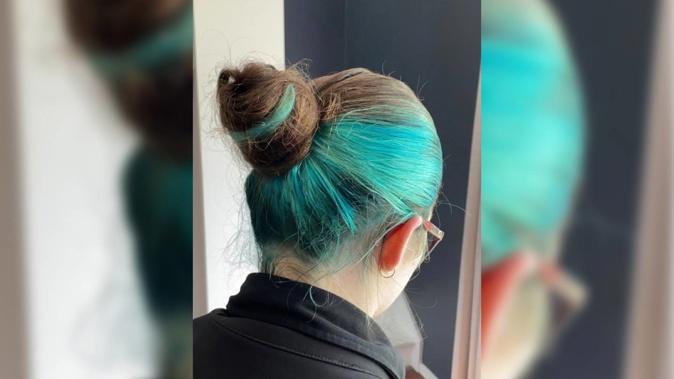 Annelisa Lummis was asked by her employer to cover her blue hair. Photo / Supplied