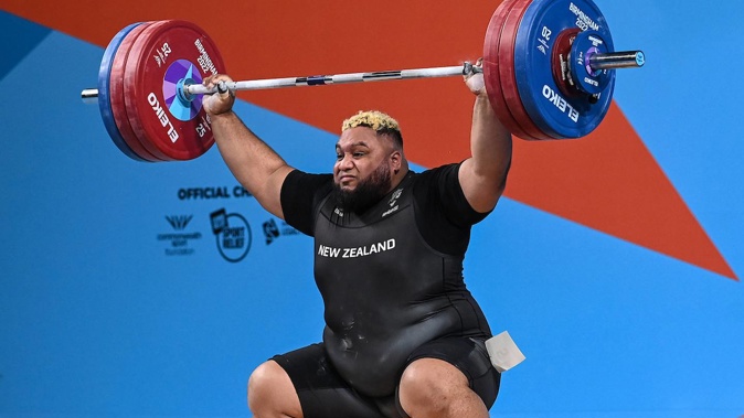 David Liti of New Zealand during the Men's 109+ kg Weightlifting Final. Photosport