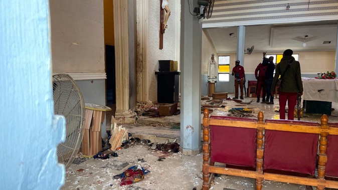 St Francis Catholic Church following an attack in Owo Nigeria. Lawmakers in southwestern Nigeria say more than 50 people are feared dead. Photo / AP