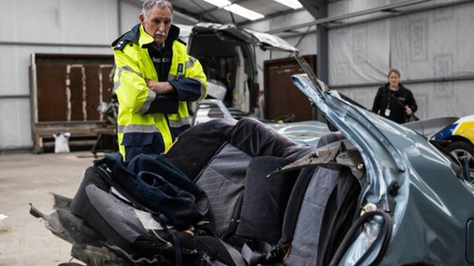 The wreckage of the car which police allowed the media to view. (Photo / George Heard)