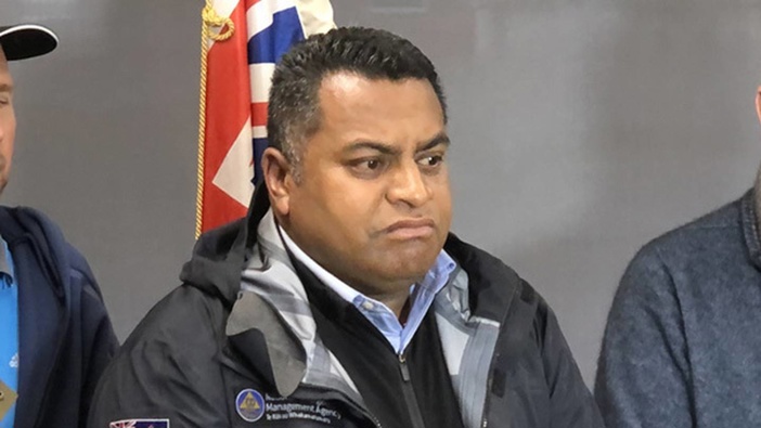 Acting Minister for Emergency Management Kris Faafoi at a media briefing in Ashburton today. Photo / Hamish Clark