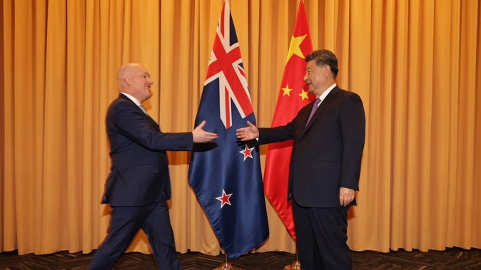 Prime Minister Christopher Luxon and President Xi Jinping at an earlier meeting. Photo / Pool