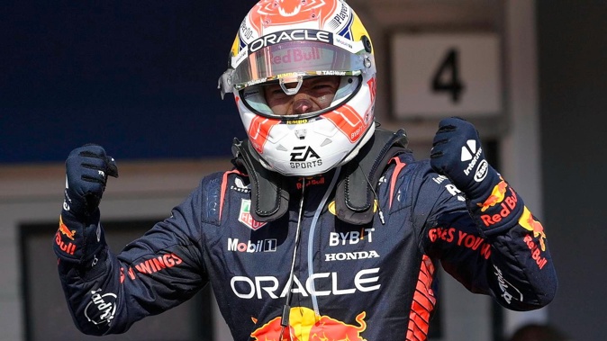 Dutch Formula One driver Max Verstappen of Red Bull Racing celebrates winning the Hungarian Formula One Grand Prix. Photo / AP