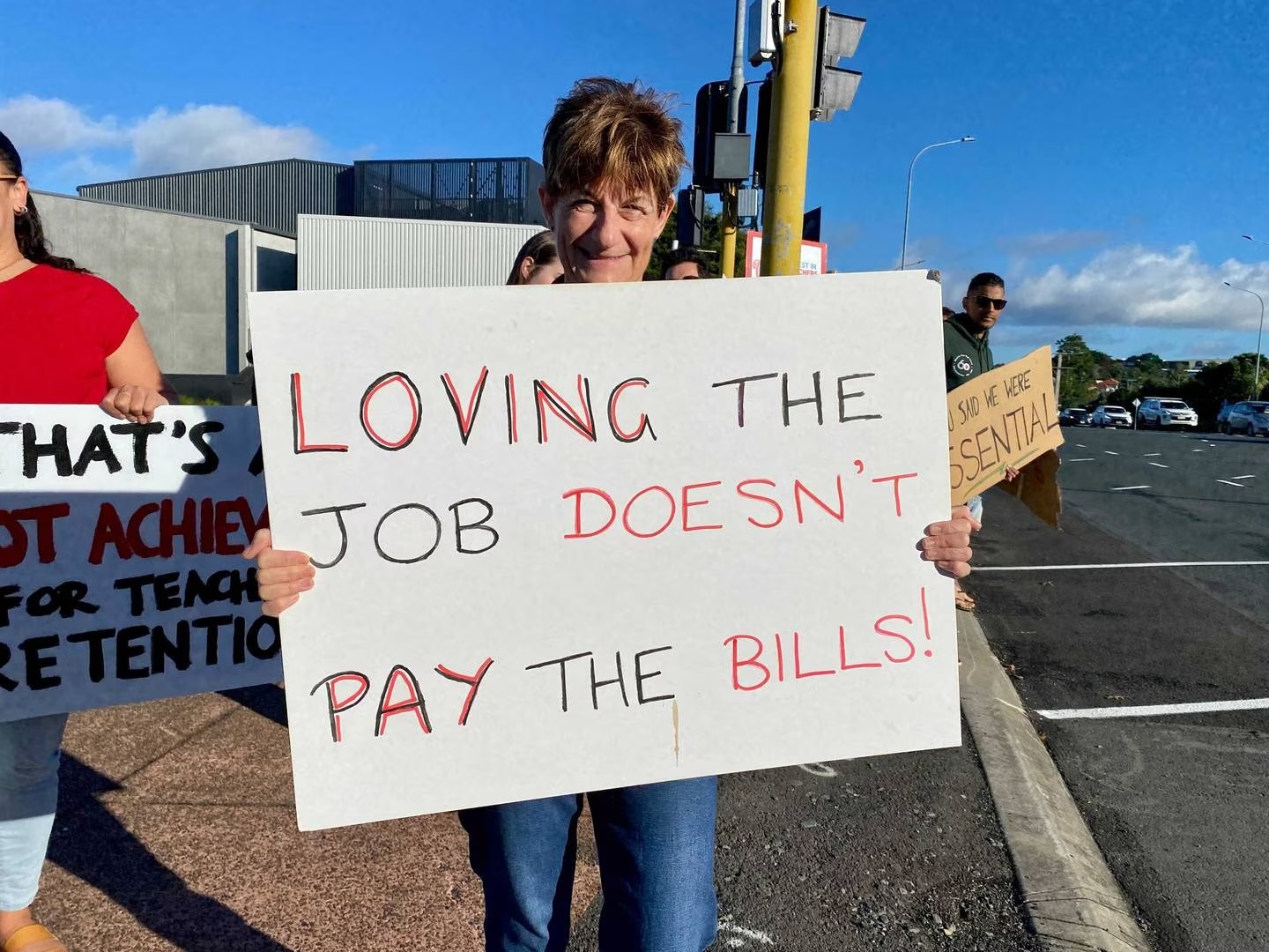 Teachers on the picket line outside Westlake Girls High School in Auckland. Photo / Cheree Kinnear