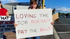 Teachers on the picket line outside Westlake Girls High School in Auckland. Photo / Cheree Kinnear