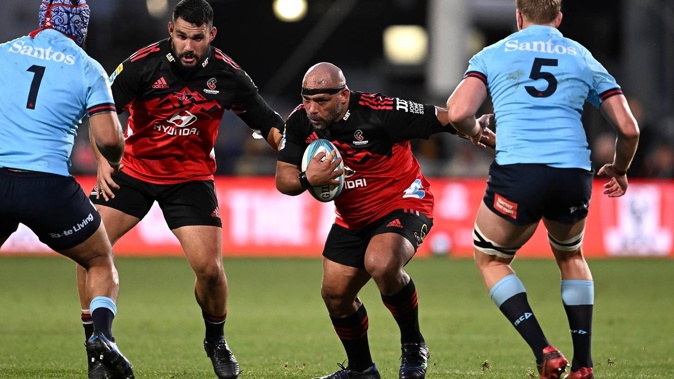 John Afoa on the charge during his Crusaders debut. Photo / Getty Images