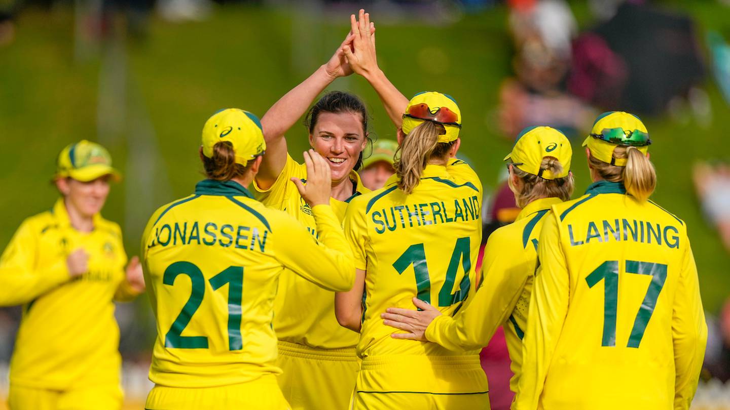 Tahlia Mcgrath of Australia celebrates the wicket of Deandra Dottin of West Indies. Photo / Photosport