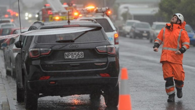 Powerlines were down on this vehicle on the corner of Albert St and Forbury Rd, St Clair. Photo / ODT