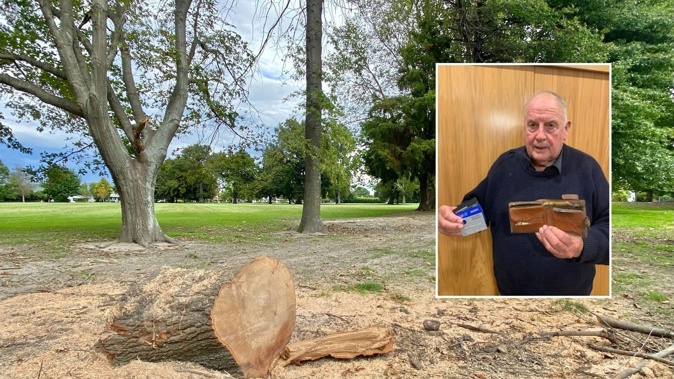 Michael Hardy, pictured with his wallet that was stolen in the mid-1990s which was found in the roots of a tree being cleared after storm damage in Hastings' Windsor Park.