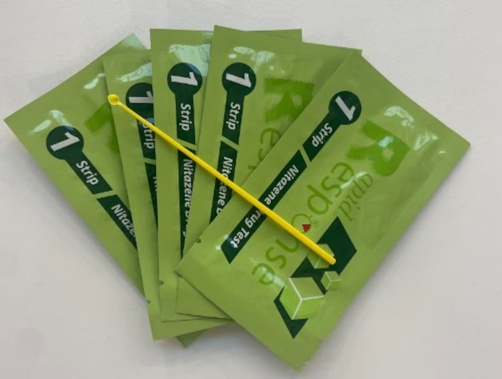To use the tests, people need to dilute a small amount of their drug in some water, then dip the test strip in and wait for the results. Photo / NZ Drug Foundation