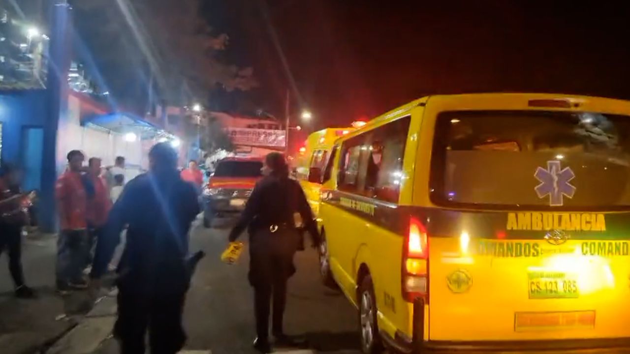 Ambulances outside the Cuscatlán Stadium in the capital of El Salvador.