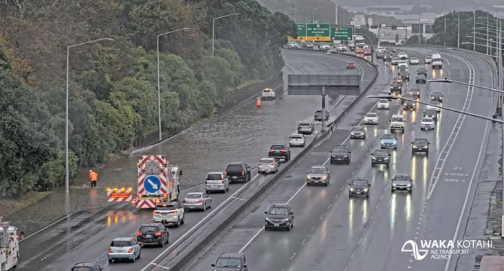 Auckland's motorways were brought to a crawl by the deluge. Photo / Waka Kotahi
