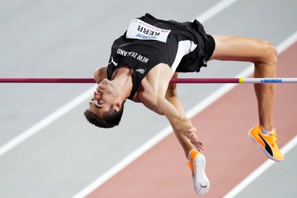 Hamish Kerr competes in the men's high jump during the World Athletics Indoor Championships at the Emirates Arena in Glasgow, Scotland. Photo / AP