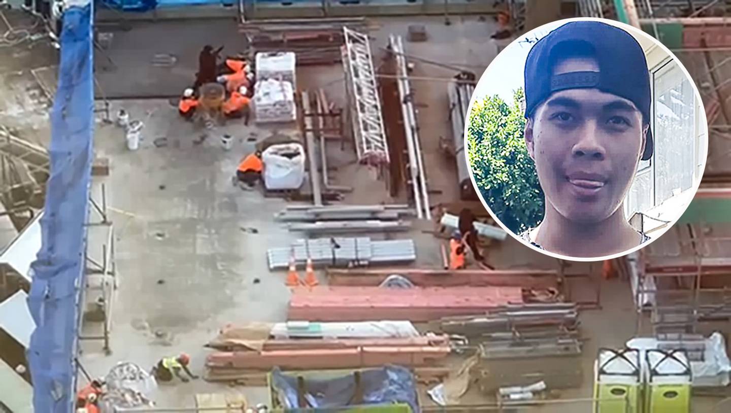 Workers shelter on the roof of a construction site as emergency services deal with the scene of an active shooter in downtown Auckland. Inset: Auckland shooter Matu Tangi Matua Reid.