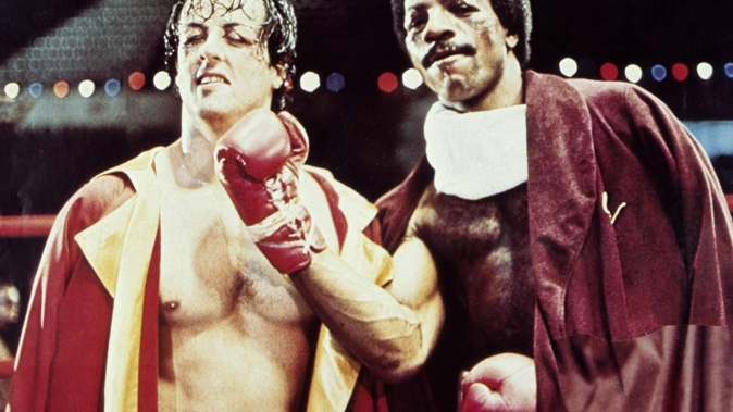 Carl Weathers as Apollo Creed with Sylvester Stallone in Rocky. Photo / Getty Images