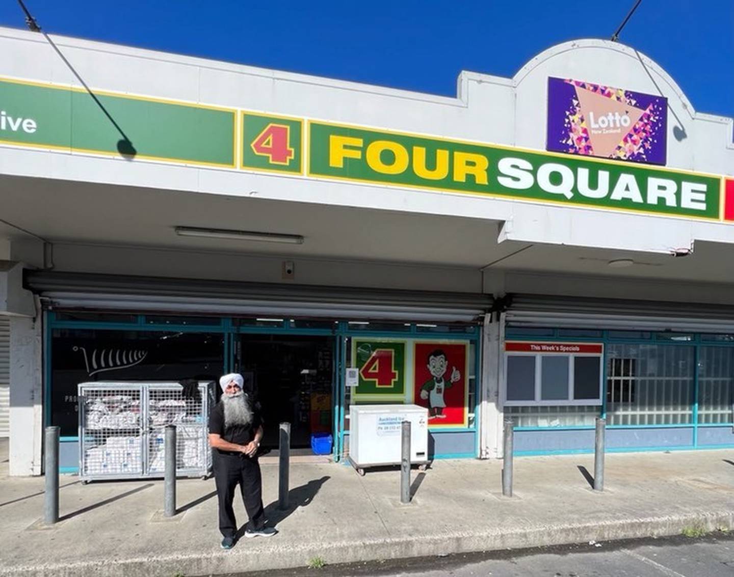 Well known retailer and popular community leader Kharag Singh outside the store he has owned for 27 years. Photo / Supplied