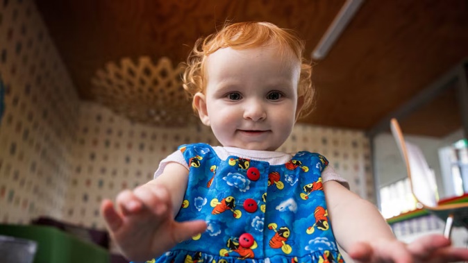 Cheery 14-month-old Grace Jessop has a rare genetic disorder which is likely to end her life in childhood. Photo / Mike Scott