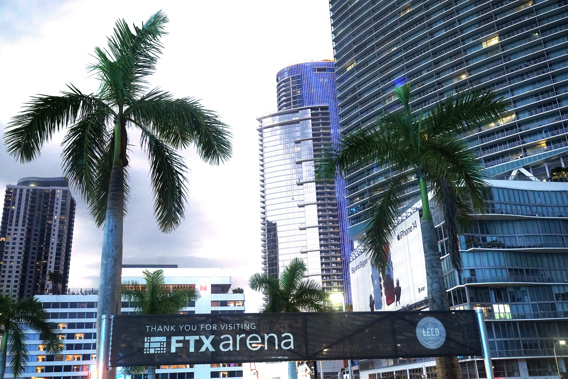 Signage for the FTX Arena, where the Miami Heat basketball team plays. Photo / AP