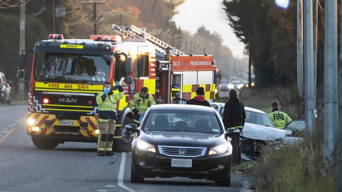Emergency services were called to the crash at the intersection of Pound and Roberts rds just before 8am. Photo / George Heard