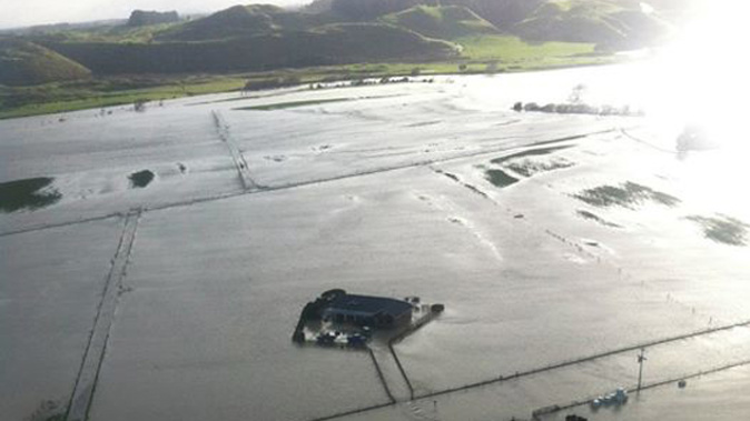 A farmhouse in Rangitikei surrounded by the floodwaters that are covering huge swathes of the lower North Island (Rangitikei District Council)