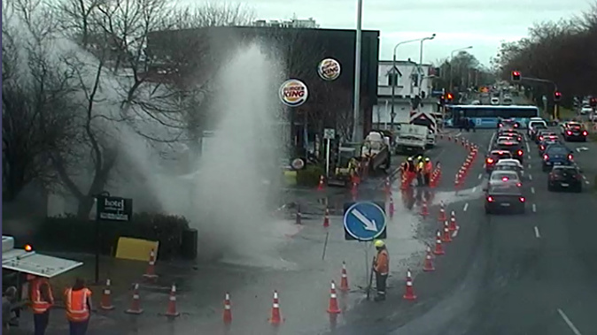 A burst water main on Bealey Avenue (Supplied)