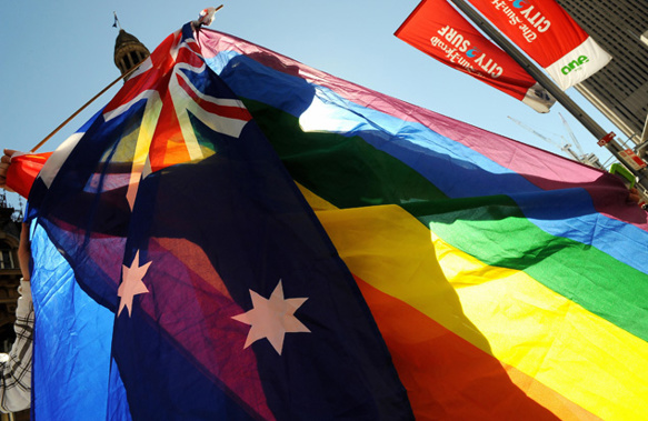 Thousands of people have gathered in Perth's Russell Square in support of same sex marriage (Getty Images)