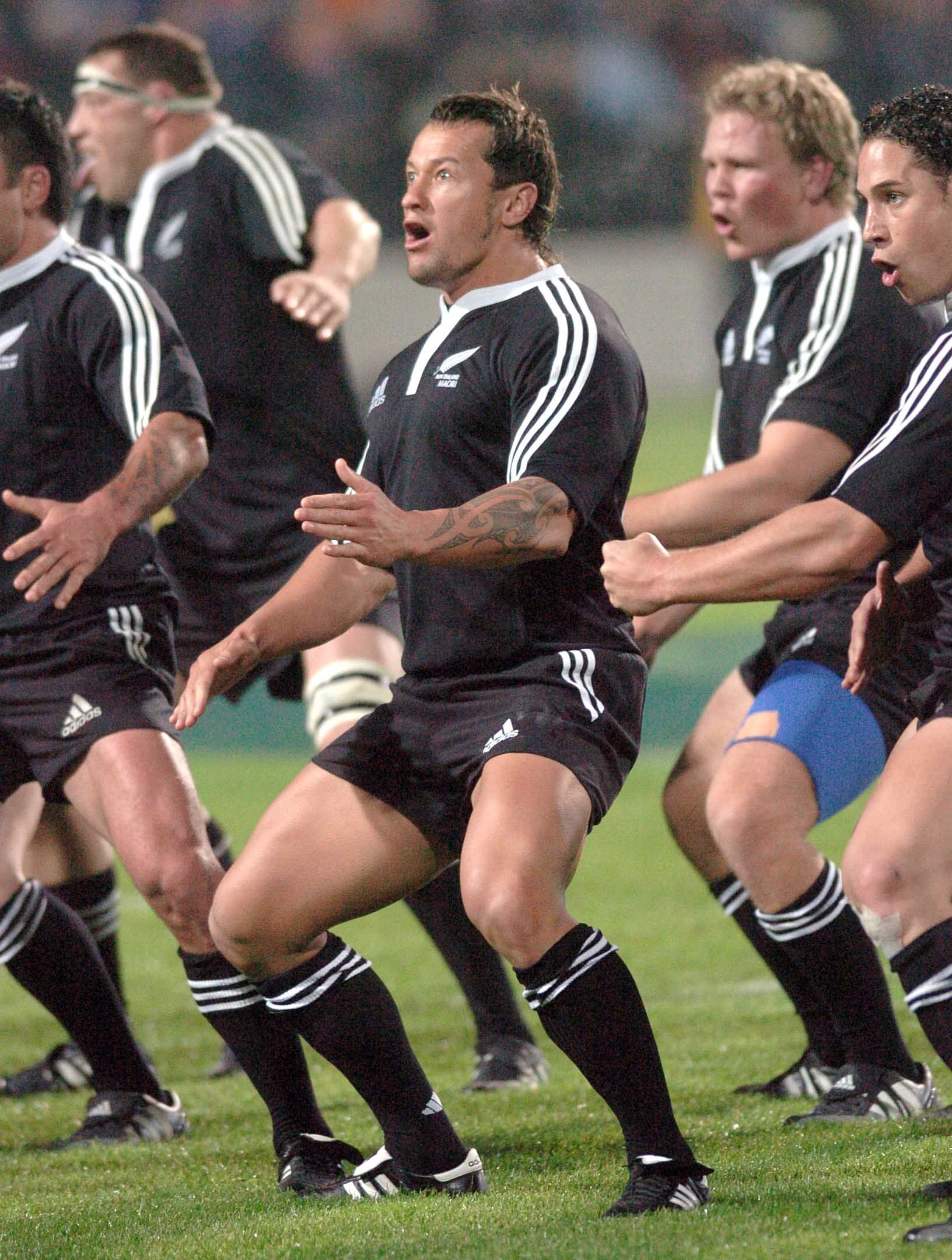 New Zealand Maori Carols Spencer performs a victory haka. The match was the New Zealand Maori's first ever win against the Lions.