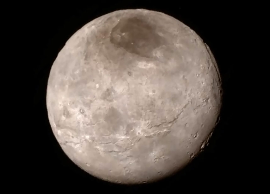 A new image of Charon - Pluto's largest moon. The dark patch near the North Pole is informally called Mordor. 