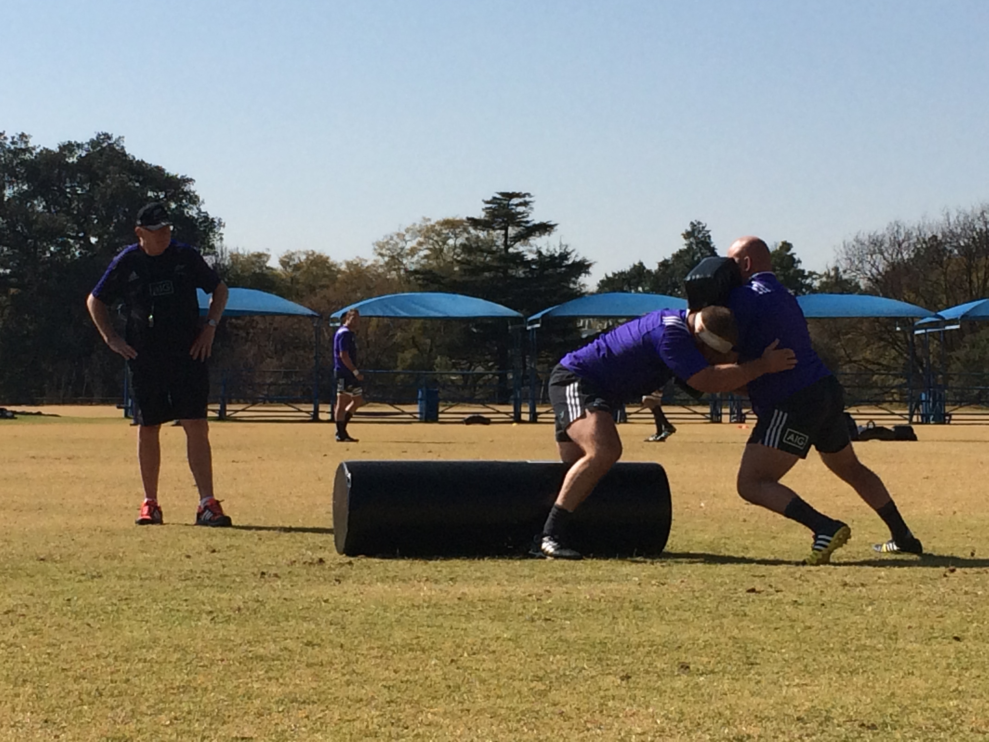 The Franks brothers doing clean out drills under the watchful eye of forwards coach Mike Cron. 