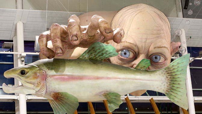 Gollum with a fish at Wellington Airport (Getty)