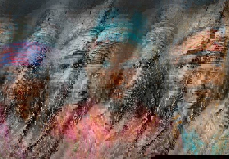 Three gravel workmen are looking through the window at work place Chittagong, Bangladesh (Faisal Azim)