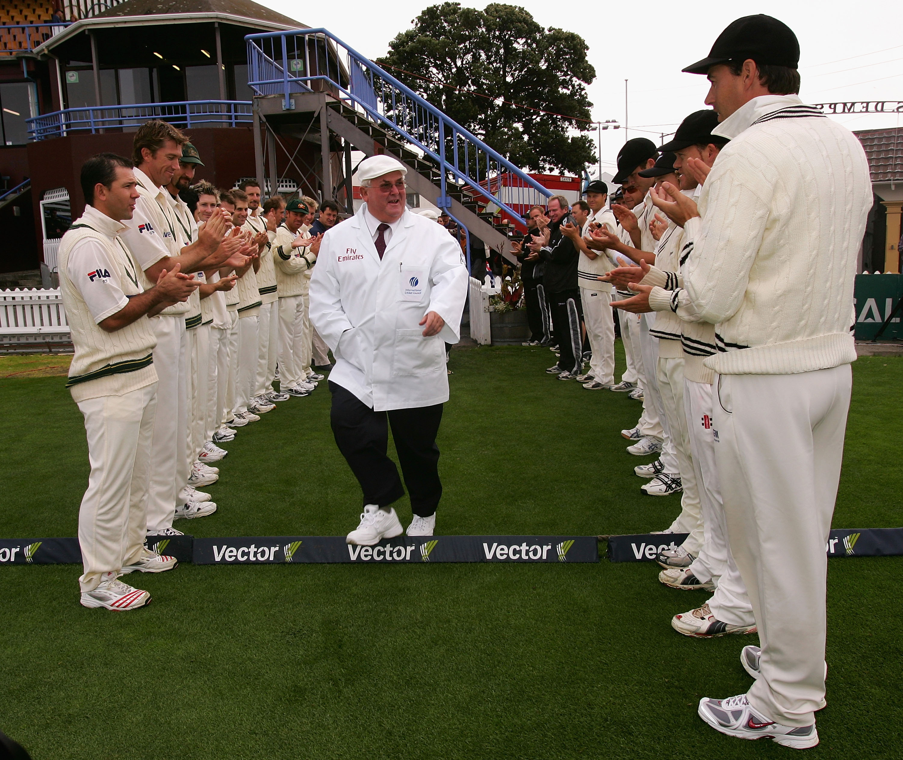 Even umpires who put in many years of service are honoured in their final matches. David Shepherd was given a guard of honour by both teams in his final match, between the Black Caps and Australia at the Basin Reserve. He stood in 92 test matches, 172 ODIs and 3 consecutive World Cup finals. 