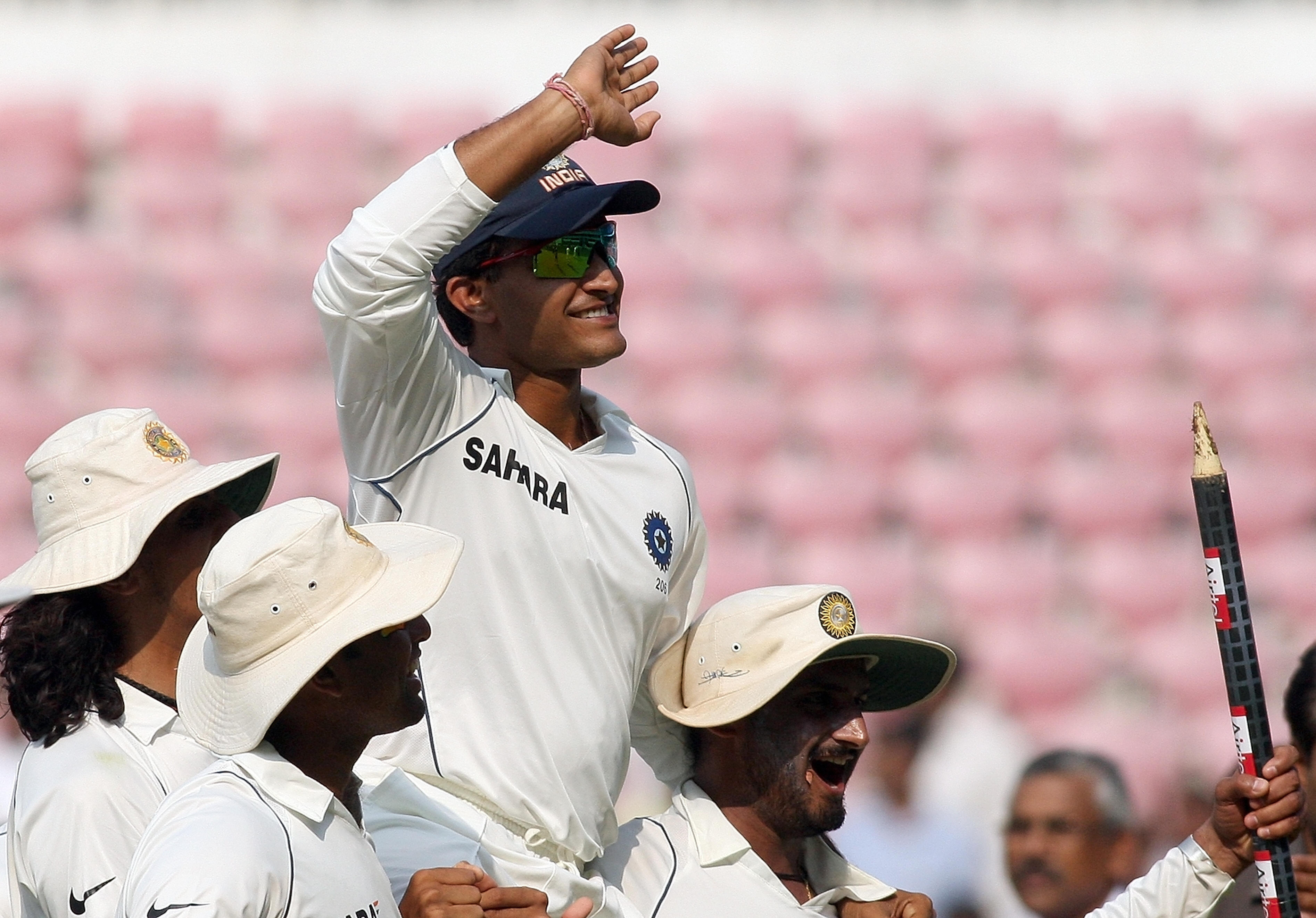 Former Indian captain Sourav Ganguly carried from the field by teammates after his last test. A fierce and fighting captain, he was seen as the man who helped India finally realise their potential to become the best team in the world. 