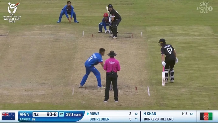 New Zealand's Ewald Schreuder is run out by the bowler at the non-striker's end.