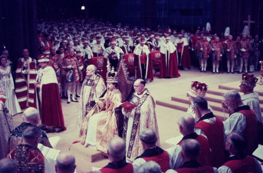 2nd June 1953: Queen Elizabeth II at her coronation ceremony in Westminster Abbey, London