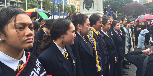 Turakina Maori Girls' College students gather at Parliament. (NZ Herald)