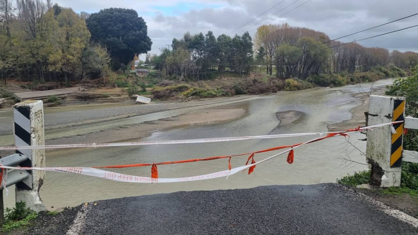 Puketapu Bridge in Hawke's Bay was swept away in Cyclone Gabrielle. Photo / RNZ / Lauren Crimp